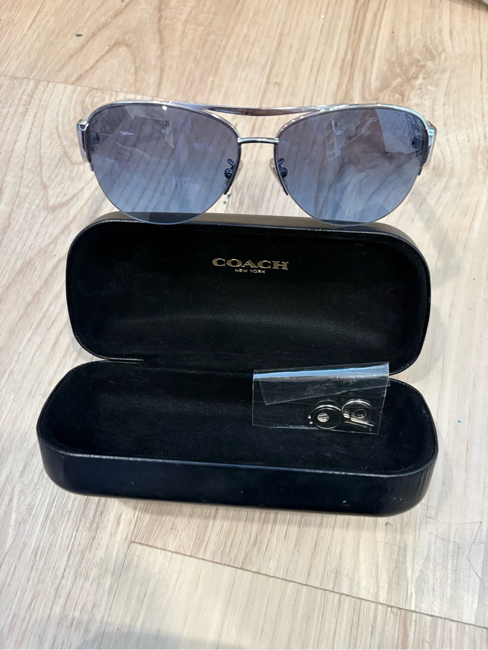 Coach Silver Aviator Sunglasses with Gray Lenses